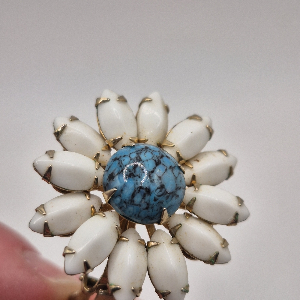 VTG Weiss Faux Turquoise & Milk Glass Earrings | SIGNED - Picture 2 of 6